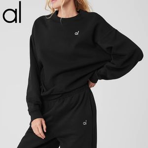 AL Yoga Sweatshirts Soho Pullover met ronde hals Zilver 3D-logo op de borst Relaxed-Fit Sweatwear Unisex Studio-to-street SweatTops Jogger Outwear Jacket
