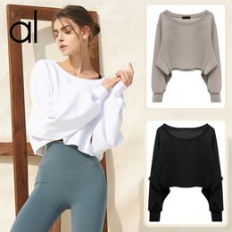 Al yoga bijgesneden sweatshirts jogger fiess tops kort losse jas laidback streetwear smock sport dance lange mouwen t-shirt mooie buitenafdekking