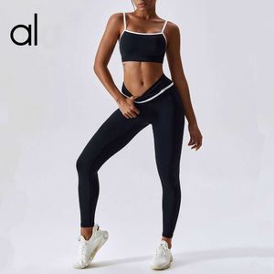 AL YOGA Gym Fitness Tweedelige set voor Dames Splitsen Kleur Contrast Naakt Nauwsluitend Hardlopen Sport Schokabsorberend Sneldrogend Fitness Yogapak