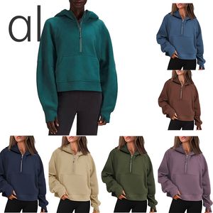 AL-238 yoga à capuche hiver femmes sweats à capuche porter demi-fermeture à glissière conception femmes mode toutes les fermetures à glissière pull à capuche sport à manches longues zippé sweat-shirt