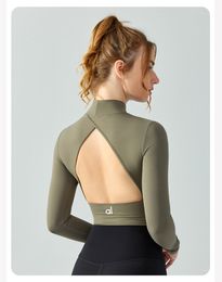 Al Yoga shirt met lange mouwen Dames strakke yoga shirts Kleding Backless Crop Top Fitness DSL682