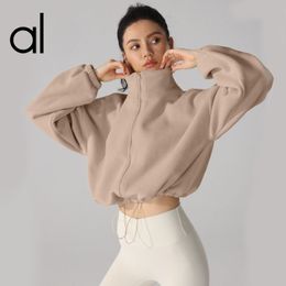 AL Yoga Micro Jacket Suéter de Felpa Recortada Cuello Alto para Mujer Sudaderas para Correr con Cremallera Completa Sueltas Abrigos Cortos de Lana Oli Gruesos y cálidos