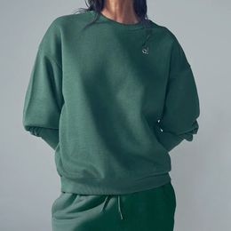 AL Yoga Midnight Green PULL À COL ras du cou Sweat-shirts chauds Logo 3D argenté sur la poitrine Sweat-shirt ample Unisexe Casual SweatTops Lover Sportswear