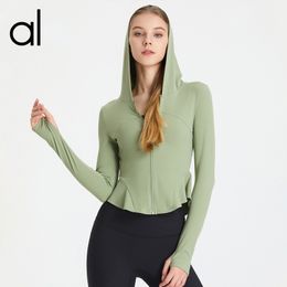 AL Yoga-outfits Cropped sportjack met lange mouwen Dames Zip Fitness Winter Warm Gym Top Activewear Hardloopjassen Trainingskleding Vrouw