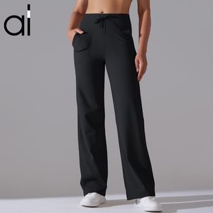 AL Yoga Joggingbroek Scholar Broek met rechte pijpen Dames Zweetafvoerend Losse wijde pijpen Volledige lengte Sportbroek Laidback Streetwear City Jogger met zakken met trekkoord