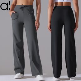 Al Yoga Pants Scholar Rechte Leg zweetwedstrijd Women's Sweat Wicking Losse Trousers Lady Laidback Streetwear City Jogger Sweatwear met trekkoordzakken