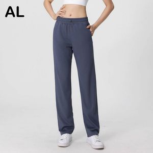 AL Pantalon de Yoga pour Femme Automne Hiver Épaissi Taille Haute Nude Pantalon de Fitness Ample Confortable Respirant Cordon de Serrage Pantalon de Course Droit Pantalon de Sport en Coton