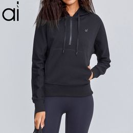 Al Yoga Long-Sleeve Hooded Jackets Soft 1/2 Half Zip Pullover Sweatshirts Jogger Fitness Training Run los Casual Fall Winter Coat Studio-T-straat Settops