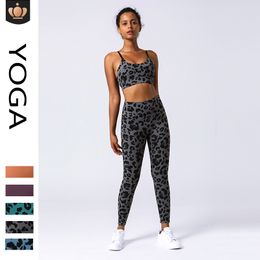 AL Yoga-Set für Damen, hohe Taille, keine Unbeholfenheit, Faden freiliegender Nabelschnur, Leopardenmuster, Yoga-Tight, Fitness-Set, Laufsport-Sweatshirt