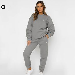 AL Yoga establece pantalones de chándal con fitness relajados pantalones deportivos plateados 3D logotipo de linterna relajada pantalones con lana de fin de semana unisex unisex