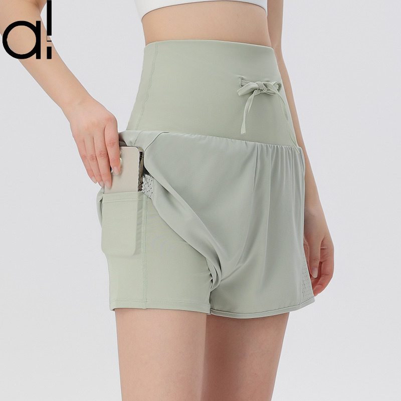 Al Yoga Shorts High-Rise Schnell trockener Hüftlift-Drawcords Sport Short Pants Baseball Tennis Fitness Running Damen neue komfortable Tanzhosen mit versteckten Innentaschen