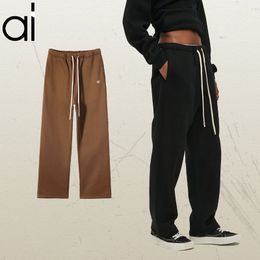 AL Yoga Pantalon de survêtement à jambe droite en peluche, chauffant et portable, taille haute, poids lourd, cordon de serrage, vêtements de sport pour hommes et femmes, streetwear avec poches
