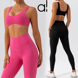 Al Yoga Suits 2-delige sport beha tank + high-taille leggings dames ondergoed brede riemen bras fitness run trein schok-absorbing verzamelde vest stretch strakke broek
