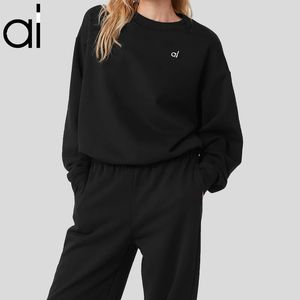 Al Yoga Sweatshirts Accol Pullover met ronde hals Studio-to-street trui Relaxed-fit City Jogger Sweatwear Heren- en damesliefhebbers Sportkleding Zilver 3D-logo op de borst
