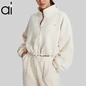 AL Yoga Sweatshirts Cozy Day Vestes entièrement zippées Manteaux Sherpa légèrement gonflés Veste polaire courte en mélange d'hiver Slouchy Pull à col montant Sier 3D