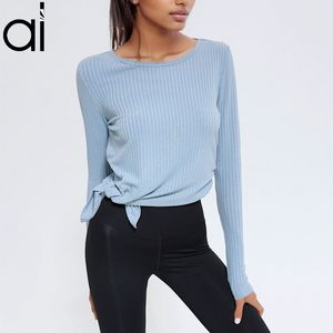 AL Yoga Sweatshirts Pull à col rond Ourlet fendu Doux Finesse T-shirt Couverture Haut à manches longues Côtelé Lâche Respirant Séchage rapide SweatTops Running Muse Cozy Lounge Tops