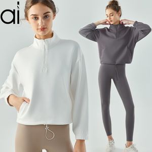 AL Yoga Sweatshirts Col Montant 1/4 Zip Veste Courte Femmes Laidback Streetwear Couche D'air Manteau De Sport Cordon Ourlet Survêtement Vestes Fitness Manches Longues SweatTops