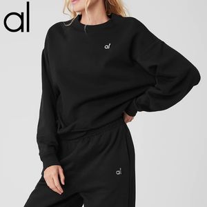 AL Yoga Sweatshirts Soho Pullover met ronde hals Zilver 3D op de borst Relaxed-Fit Sweatwear Unisex Studio-to-street SweatTops Jogger Outwear Jacket