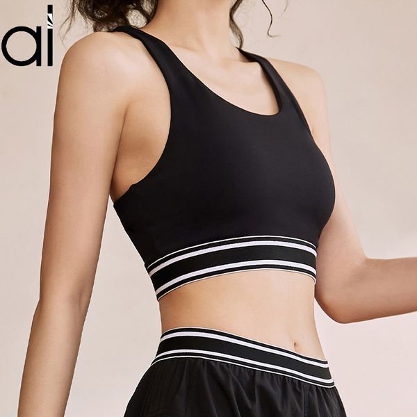 AL Yoga SweatTops Sujetadores deportivos Chaleco + Pantalones cortos Leggings a juego Falda de tenis Pantalones cortos Sudaderas de alto impacto Sujetador elegido sin costuras en forma de U Falso Dos piezas Estilo boxer