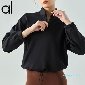 AL Yoga Sweatw Chaqueta de Manga Larga Abrigos Jersey a Prueba de Viento Suéter con Cuello Alto Capa de Aire Media Cremallera Sudaderas Tops de Fitness para Mujer Sueltas Casuales Adelgazantes