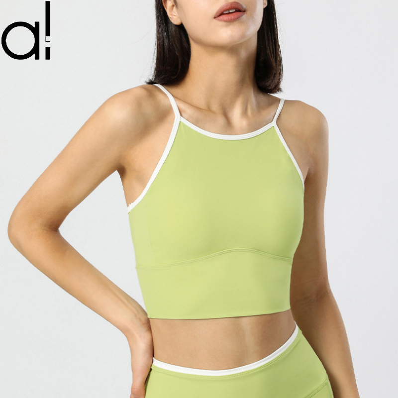 Al Yoga Tank Topps Kvinnors sport Bras Summer Underwear High Stretch Sweattops Suffsäker Svett Wicking Running Fitness Dance Vest Color Blocking Thin Shoulder Strap