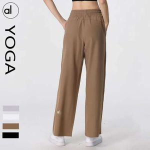 Al08 Yoga Wear Pantalon de jogging pour femme prêt à tirer la corde extensible ample jambe large taille haute respirant course jambe droite Pa haute