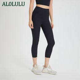 AL0LULU Met logo cropped legging yogabroek hoge taille heuplift fitness sportbroek