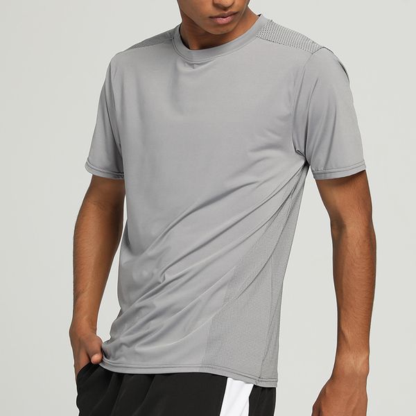 AL0LULU Avec Logo T-shirt à séchage rapide en nylon pour hommes fitness en cours d'exécution col rond en vrac vêtements d'entraînement en soie glacée sport manches courtes