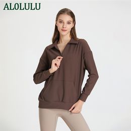 AL0LULU – sweat-shirt à revers côtelé avec Logo, vêtements de sport d'automne et d'hiver, haut de Yoga pour femmes