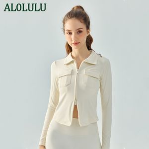 AL0LULU avec Logo Sport revers Double fermeture éclair veste Cardigan haut de fitness