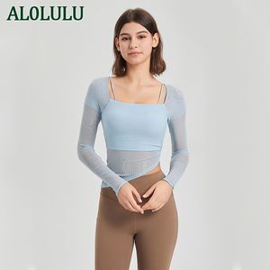 AL0LULU Sportbeha met logo, hardloopfitness voor dames met borstkussen, yogakleding, top met lange mouwen