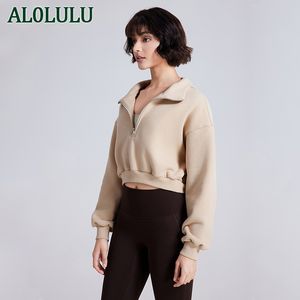 AL0LULU – sweat-shirt épais à col montant pour femme, haut ample et décontracté, veste de sport avec Logo