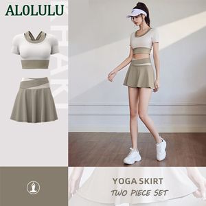 AL0LULU – jupe courte deux pièces avec Logo, costume à manches courtes, taille haute, vêtements de sport et de Fitness