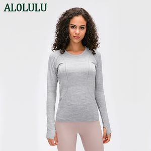 AL0LULU – T-Shirt de sport à manches longues et col rond pour femme, avec Logo, haut de Fitness, de course à pied