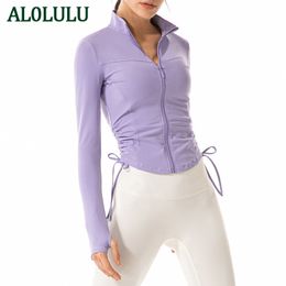 AL0LULU Veste de Yoga pour Femmes Col Montant Fermeture éclair Veste de Sport de Course vêtements d'entraînement Doigts Minces Manteaux Cardigan à Manches Longues