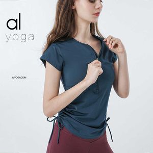 Al0lulu Yoga Zomer Mode Dames Yoga Fitness T-shirt met korte mouwen Sexy Sport Fitness Hardlopen Shaping Fitness Clothes805a