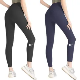 AL2024 LYCRA Fabric Solid Color Women Yoga Pants High Taille Sport Gym Wear Leggings Elastic Fitness Lady Outdoor Sports Trousers