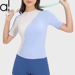 AL88 Yoga T-shirt tops de hele dag tennissport korte mouw T-shirt T-shirt zomer sweatshirt nieuwe mode geribbeld contrasterend kleur patchwork slank fit veelzijdig sweatsuit