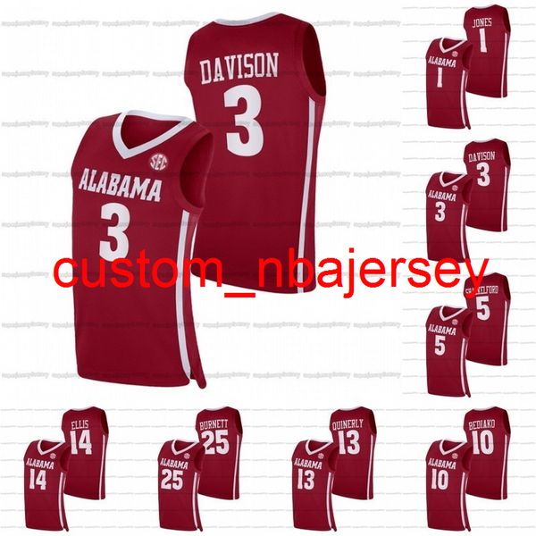 Alabama Crimson Tide 2021-22 Jersey de baloncesto universitario personalizado JD Davison Nimari Burnett Keon Ellis Herbert Jones Juwan Gary Jaden