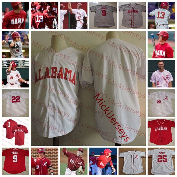 Maillot de baseball cousu Alabama Crimson Tide Jimmy Nelson Alex Avila Mikey White Cody Henry Jett Manning Brock Love John Trousdale Daniel Carinci Kolby Robinson