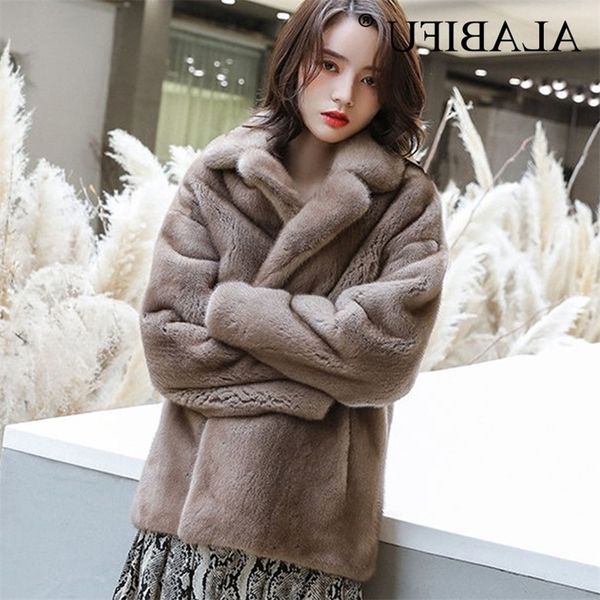 ALABIFU Moda Faux Fur Coat Otoño Invierno Mujeres Coreano Abrigo Cálido Delgado Faux Mink Fur bolsillo invierno abrigo mujer Fur Jacket T200507