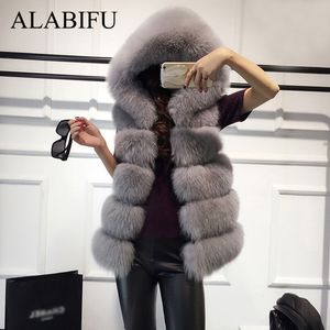 Alabifu faux bontjas vrouwen 2019 casual hoodies warme slanke mouwloze faux vos bont vest winter jas jas vrouwen casaco feminino cj191214