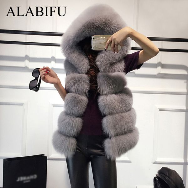 ALABIFU Fausse Fourrure Manteau Femmes 2019 Casual Hoodies Chaud Mince Sans Manches Fausse Fourrure De Renard Gilet Veste D'hiver Manteau Femmes casaco feminino CJ191214