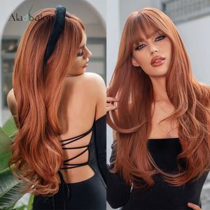 ALAN Long Straight Synthetic s for Women Red Brown Copper Ginger with Bangs Cosplay Daily Party Heat Resistant 240113