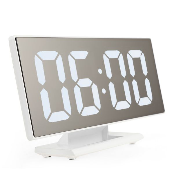 Réveil avec grand écran LED Surface de miroir numérique Port de charge USB pour chambre Snooze Horloge numérique Décoration de la maison 210310