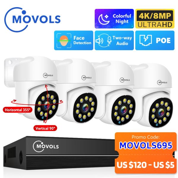 Alarm Movols 4K Xmeye Poe Sistema de vigilancia 8MP 4MP Audio dos vías PTZ CCTV POE AI Cámara de seguridad de 8CH P2P NVR Video Vigilancia Kit