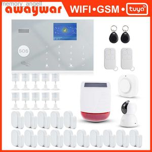 Systèmes d'alarme Awaywar Tuya système d'alarme 433 MHz sans fil WIFI GSM RFID kit de sécurité APP télécommande cambrioleur maison intelligente PIR détecteur de porte YQ230927