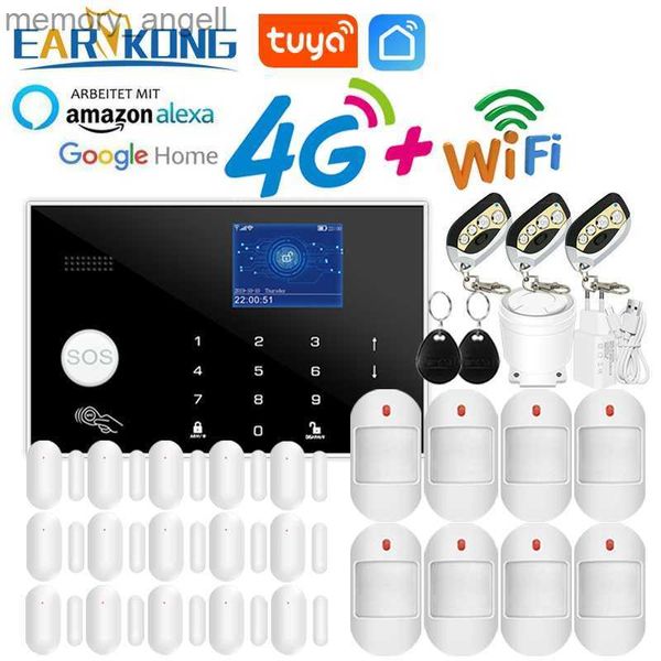 Systèmes d'alarme G54 Tuya Wifi 4G système d'alarme antivol maison carte RFID clavier tactile TFT 11 langues Smart Life APP 433 MHz capteur sans fil YQ230927