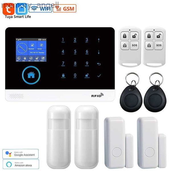 Systèmes d'alarme Système d'alarme de sécurité à domicile intelligent Tuya App Wifi GSM système d'alarme PG103 clavier tactile LCD sans fil 433 MHz détecteurs APP contrôle YQ230926