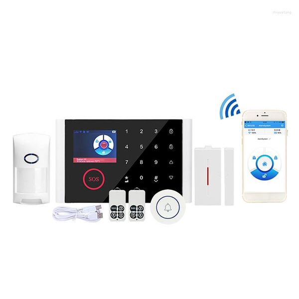 Sistemas de alarma Inteligente inalámbrico Wifi Sistema GSM Pantalla Sensor de puerta Seguridad para el hogar Kit de sirena con cable SIM SMS